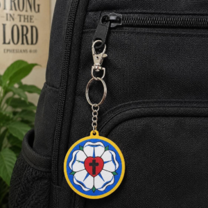 Luther Rose Keychain – 3D Printed Lutheran Gift – Reformation Rose Charm – Christian Backpack Accessory