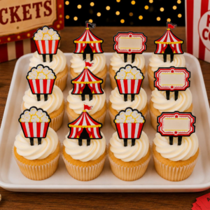 Carnival Cupcake Toppers – Set of 6 or 12 – Fair Birthday Decor – Movie Night Decor