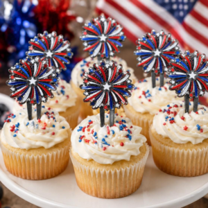 Patriotic Fireworks Cupcake Toppers | Red White & Blue Party Decorations | 4th of July Cupcake Picks