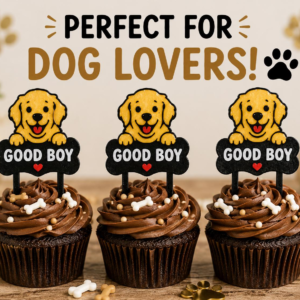 Good Boy Dog Cupcake Toppers – 3D Printed Puppy Birthday Party Decorations