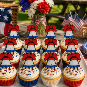 Patriotic Liberty Bell Cupcake Toppers | 3D Printed Fourth of July Decorations