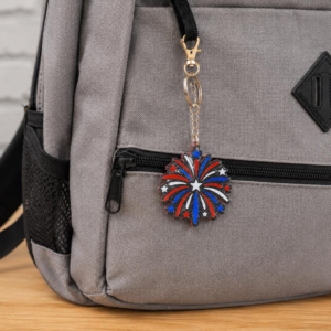 Patriotic Fireworks Keychain | Red White Blue 3D Printed Key Ring | Fourth of July Bag Charm