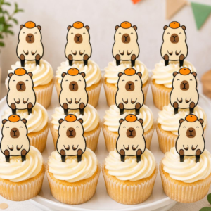 Capybara Cupcake Toppers | Cute Capybara Birthday Party Decorations | Kawaii Animal Cupcake Picks | Baby Shower Decor | Set of 6 or 12